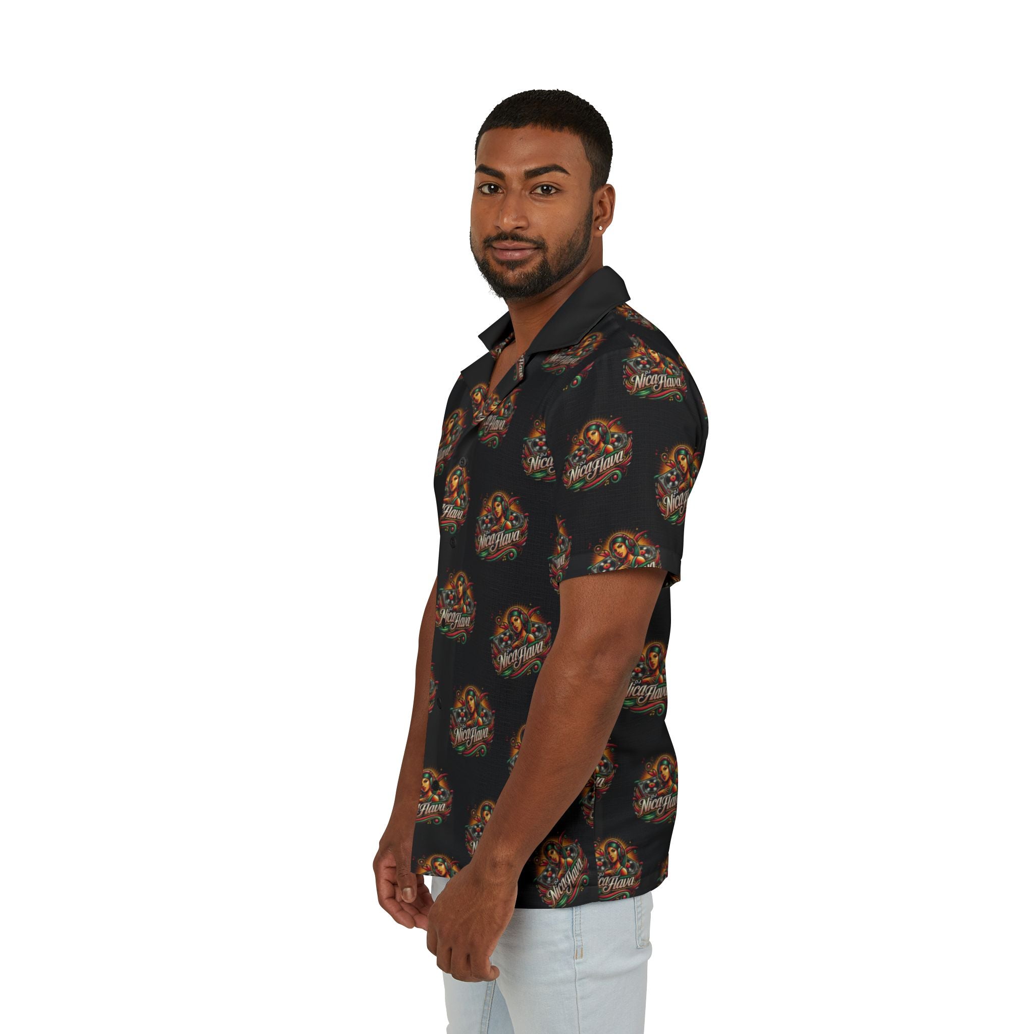 "DJ NicaFlava" Men’s Hawaiian Camp Shirt – Tropical Style for Beach Days & Summer Vibes